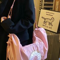 Summer Cute Girl Student Pink Donut Embroidery Large Capacity Storage Shoulder Tote Bags - Thumbnail 1