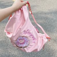 Summer Cute Girl Student Pink Donut Embroidery Large Capacity Storage Shoulder Tote Bags - Thumbnail 3