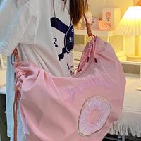 Summer Cute Girl Student Pink Donut Embroidery Large Capacity Storage Shoulder Tote Bags - Thumbnail 7