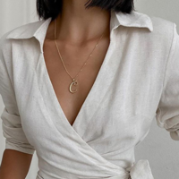 Solid Color Women's Long Sleeve White Dress - Thumbnail 1