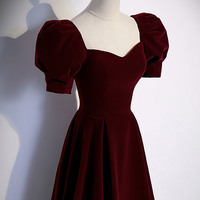 Burgundy velvet long prom dress evening dress - Thumbnail 1