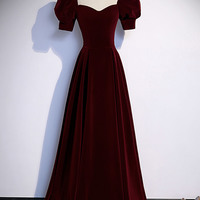 Burgundy velvet long prom dress evening dress - Thumbnail 4