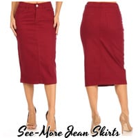 CHERRY MID-LENGTH DENIM SKIRT Sale - Thumbnail 1