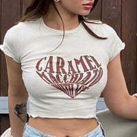 Letters Heart Printed Crop Top - Thumbnail 1