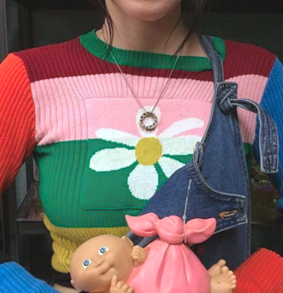 Y2K STRIPED FLOWER KNIT SWEATER