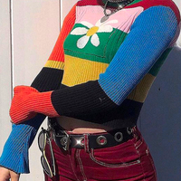 Y2K STRIPED FLOWER KNIT SWEATER - Thumbnail 3