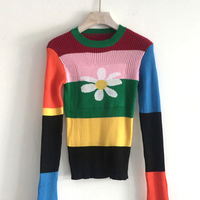 Y2K STRIPED FLOWER KNIT SWEATER - Thumbnail 5
