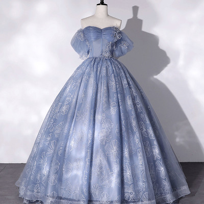 Blue tulle long ball gown dress formal dress - Thumbnail 1