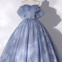 Blue tulle long ball gown dress formal dress - Thumbnail 1