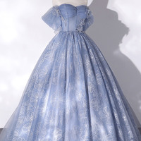 Blue tulle long ball gown dress formal dress - Thumbnail 2