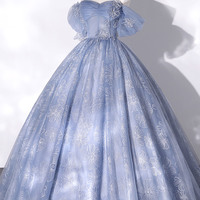 Blue tulle long ball gown dress formal dress - Thumbnail 3