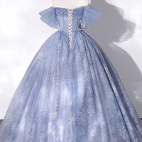 Blue tulle long ball gown dress formal dress - Thumbnail 4