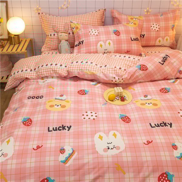 Pink Strawberry Rabbit Sheet Quilt Four-piece Set 