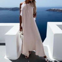 Sexy Women's Apricot Sleeveless Dress - Thumbnail 2