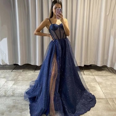 Sparkly prom dresses slit side with corset - Thumbnail 3