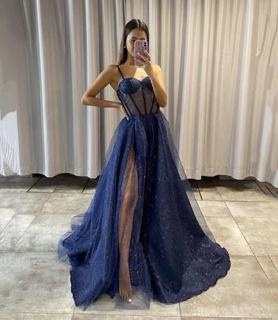 Sparkly Prom Dresses Slit Side with Corset