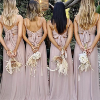 Spaghetti Straps Bridesmaid Dresses with Tie Knot - Thumbnail 1