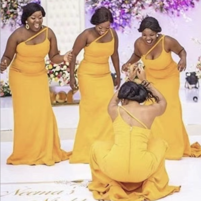 One shoulder bridesmaid dresses yellow mermaid - Thumbnail 4