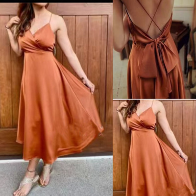 Ankle length bridesmaid dresses orange - Thumbnail 2
