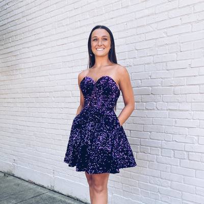 Cute Sweetheart Homecoming Dresses, Purple Sequins Short Party Dresses