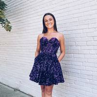 Cute Sweetheart Homecoming Dresses, Purple Sequins Short Party Dresses - Thumbnail 1