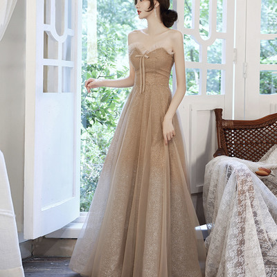 Cute sequins long prom dress a-line evening dress - Thumbnail 2