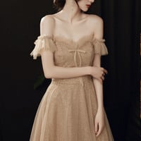 Cute sequins long prom dress A-line evening dress - Thumbnail 4