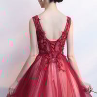 Red V-neck lace short prom dress homecoming dress - Thumbnail 3