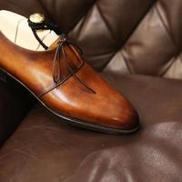 Stylish Men's Hand Stitch Brown Lace Up Leather Shoes - Thumbnail 1