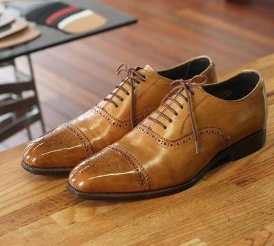 Trendy Wear Men's Tan Brown Oxfords Leather Lace Up Hand Stitch Shoes