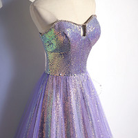 Purple tulle sequins long prom dress evening dress - Thumbnail 2
