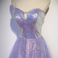 Purple tulle sequins long prom dress evening dress - Thumbnail 3