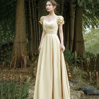 Simple V-neck long prom dress A-line evening dress - Thumbnail 1