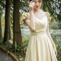 Simple V-neck long prom dress A-line evening dress - Thumbnail 2