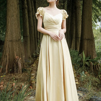 Simple V-neck long prom dress A-line evening dress - Thumbnail 5