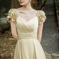 Simple V-neck long prom dress A-line evening dress - Thumbnail 4