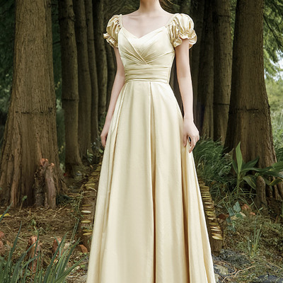 Simple v-neck long prom dress a-line evening dress - Thumbnail 2