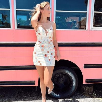 Cute sequins lace white short homecoming dresses, short party dress