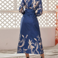 Temperament Women'S High Waist Long Sleeve Printed Dress - Thumbnail 3