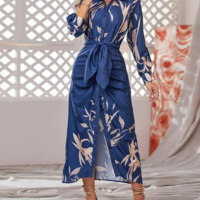 Temperament Women'S High Waist Long Sleeve Printed Dress - Thumbnail 1