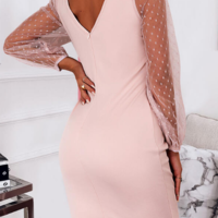 Casual Solid Color Long Sleeve Pink Dress - Thumbnail 2