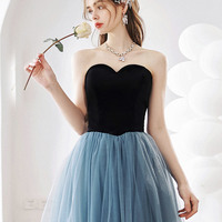 Blue tulle long A-line prom dress blue evening dress - Thumbnail 4