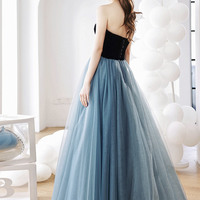 Blue tulle long A-line prom dress blue evening dress - Thumbnail 5