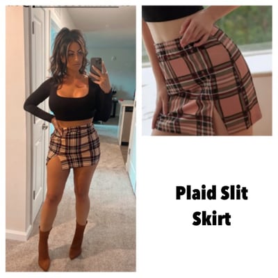 Plaid slit skirt-td - Thumbnail 4