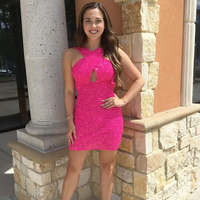 SP2224,Hot Pink Homecoming Dresses Key Hole Homecoming Dress Tight - Thumbnail 1