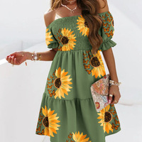 One-Shoulder Women Print Sleeveless Dress - Thumbnail 1