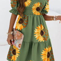 One-Shoulder Women Print Sleeveless Dress - Thumbnail 2