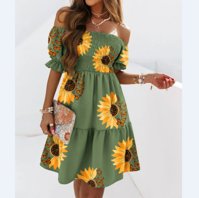 One-Shoulder Women Print Sleeveless Dress