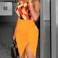 Yellow Print Sling Sleeveless Dress Set - Thumbnail 2