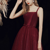Burgundy tulle short prom dress homecoming dress - Thumbnail 1
